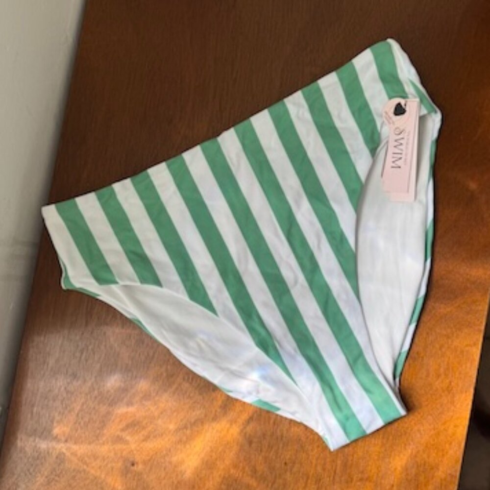 NWT Victoria's Secret Green & White Stripe Bikini Bottom M